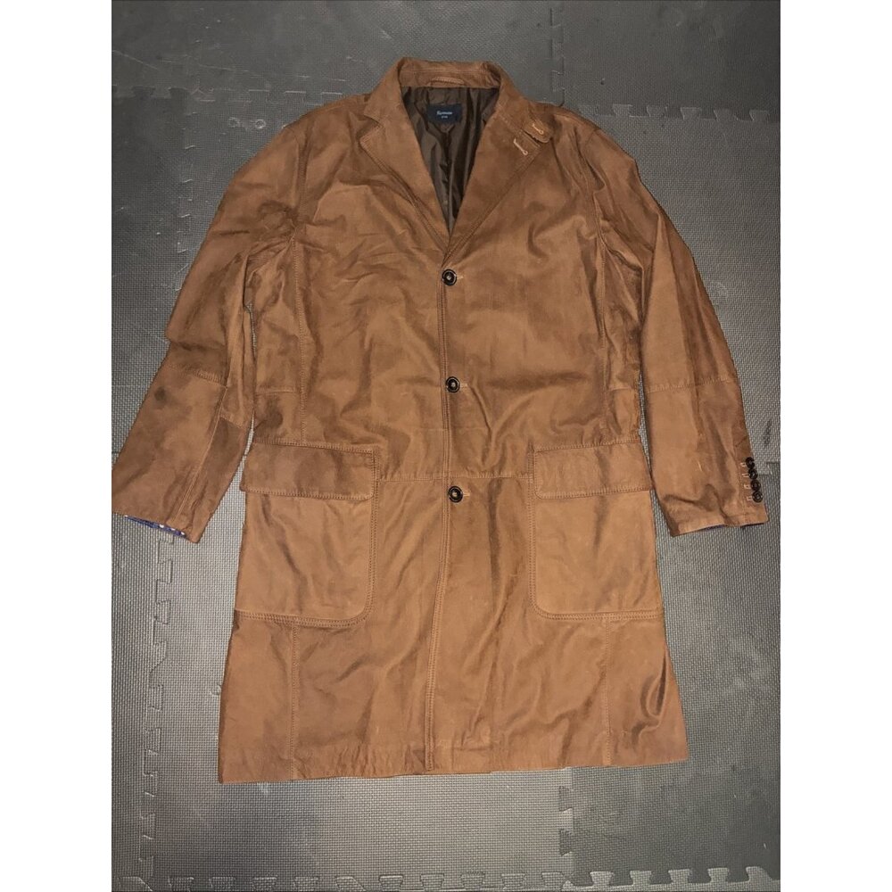 Faconnable Manteau Peau Brown Nubuck 3/4 Leather Coat Sz No.8 US 48 MSRP $1395